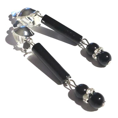 Ohrclips schwarz 7 cm lang Clips silberf - Bild 1 von 4