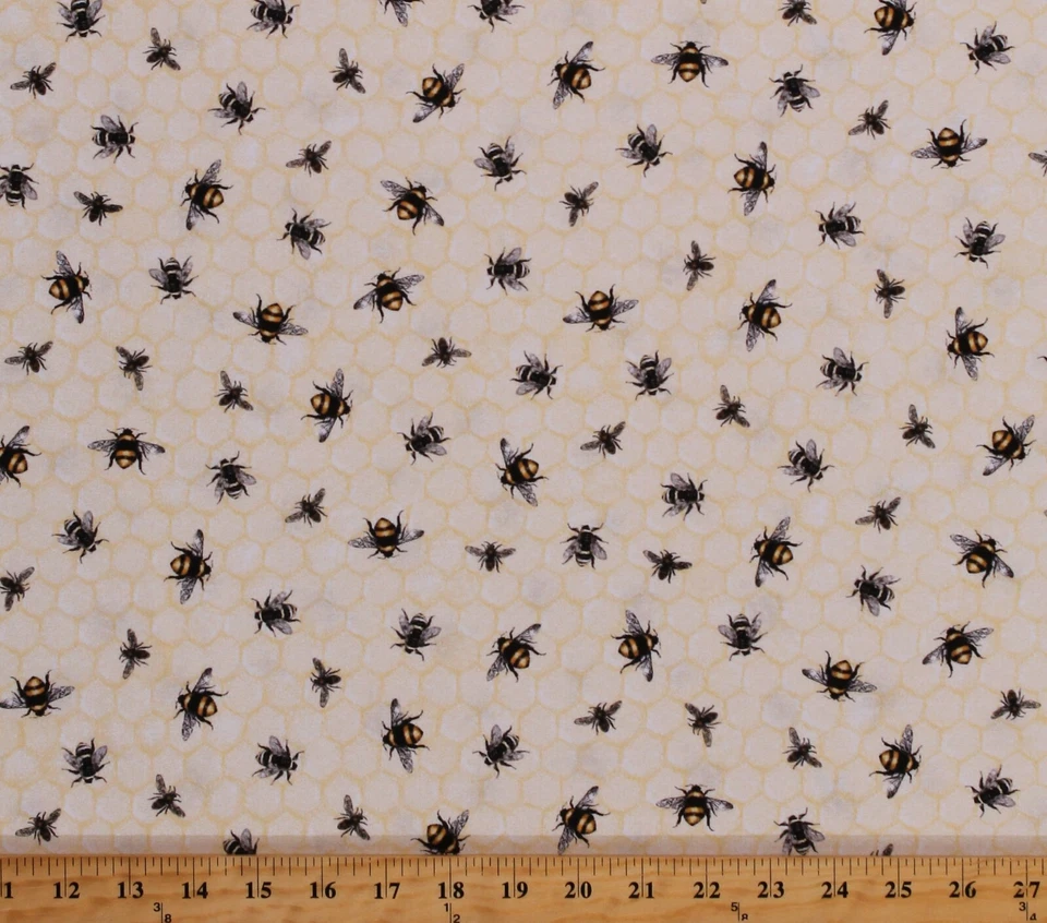 Estampado de tela amarilla de insectos abejorros abejas abejas de algodón por D487,39 Foto 1 de 1