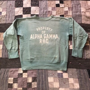 Vintage 50’s 60’s Alpha Gamma Rho Faded Green Paint Splatter Cotton Sweatshirt - Picture 1 of 16