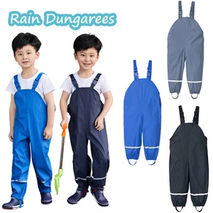 Toddler Boys Girls Rain Pants Dungarees Windproof Water Mud Jumpsuit Clothes - Picture 1 of 14