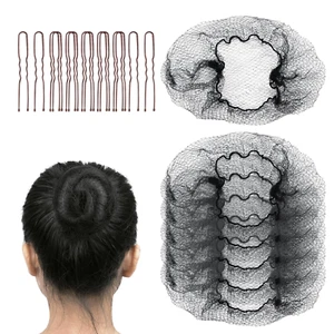 Hair Net, 20PCS 20 Inches Black Hair Nets and 40PCS 2.4 Inches Brown U Hair - Picture 1 of 7