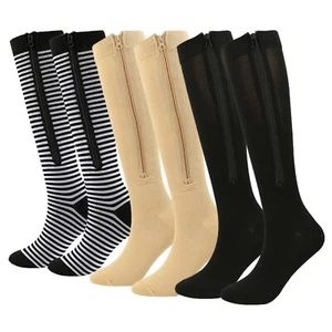 3 Pairs Men Women Zipper Compression Socks15-20 mmHg Closed Toe Stockings - Picture 1 of 16