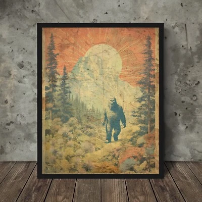 Vintage SASQUATCH Forest BOTANICAL Wall Art, Bigfoot Flower Cryptid Tree Decor - Image 1 of 4
