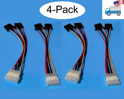 NEW 4-PACK Internal Power Supply 4Pin Y Adapter Cable,Molex PC Peripheral Plug - Image 1 of 4