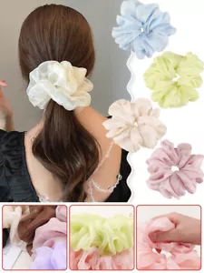 Women Girl Oversized Chiffon Scrunchies Elastic Hair Bands Ponytail Holder DIY - Picture 1 of 18