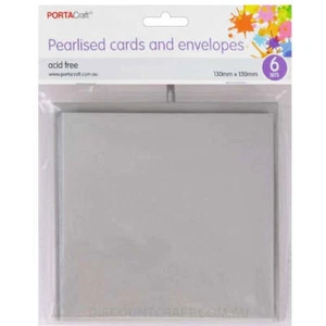 Pearlised Card & Envelope Square 13x13cm 6pk - Silver - Picture 1 of 1