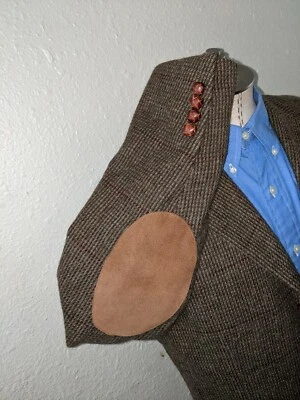Vintage 40R POLO Ralph Lauren Alpaca Tweed Jacket Blazer Sport Coat Elbow Patch - Image 1 of 4
