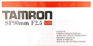 Tamron SP 90mm f/2.5 Model 52BB Macro Lens Owner's Manual - Mint Condition - Afbeelding 1 van 2