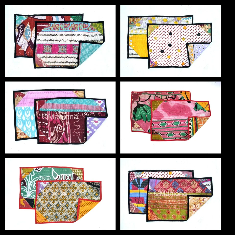 Colorful Kantha Placement table decor vintage placement 10 pcs table clothes - Image 1 of 4