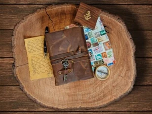 Diario vintage encuadernado en cuero hecho a mano libro de hechizos en blanco de sombras páginas antiguas - Imagen 1 de 5