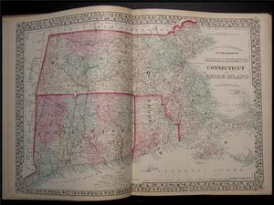 1874 Antique Mitchell Map Massachusetts Connecticut RI - Picture 1 of 1