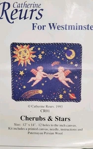 Catherine Reurs Needlepoint Canvas CHERUBS & STARS Kit 12 X 14" - Picture 1 of 7