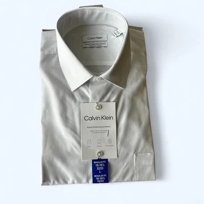 Calvin Klein Men’s Tech Active Stretch Dress Shirt Regular Fit White Size L - Image 1 of 4