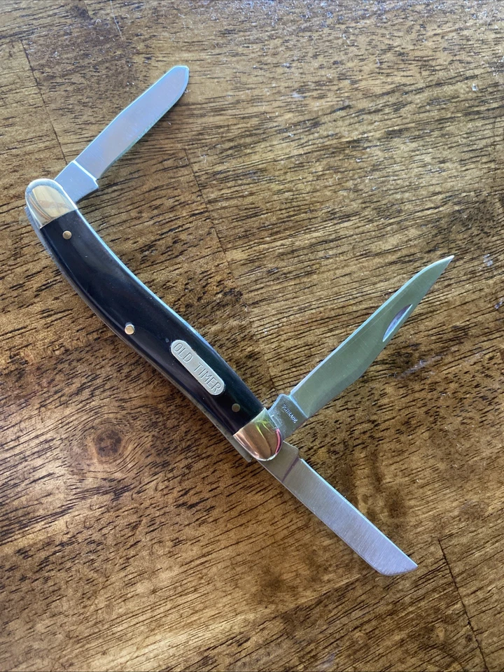 Navaja de Bolsillo Old Timer Schrade 3 Hojas 610TB Mango Negro Rara EE. UU. Foto 1 de 4