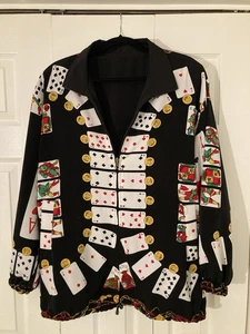 Vintage Casino Couture Ace Hearts Gaming Poker Bomber Jacket Playing Cards 2XL - Picture 1 of 11