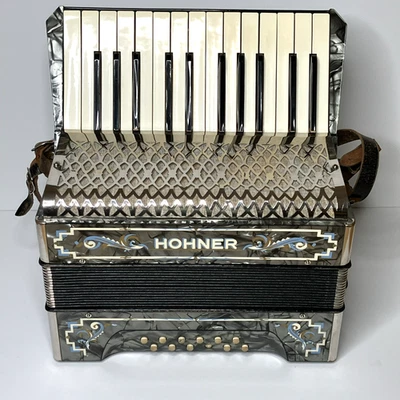 Vintage 1930s Hohner Accordion Black Mother-of-Pearl Finish w/ Case & Straps - Image 1 of 4