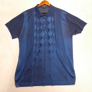 Saint Lorenzo Mens Polo Shirt Sz.Large Navy Rayon Blend Vented. - Picture 1 of 12