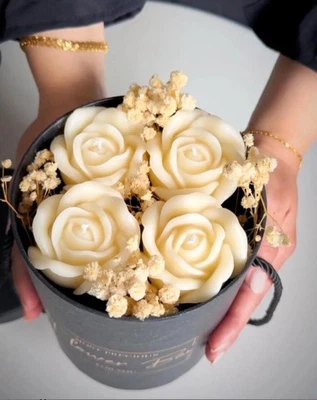 Vela en forma de flor de cera de soja caja de regalo vela perfumada rosa Foto 1 de 2