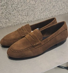 ZARA BNWT 2025. TAN STITCHED SPLIT SUEDE LEATHER LOAFERS SHOES. 3510/610 - Picture 1 of 9