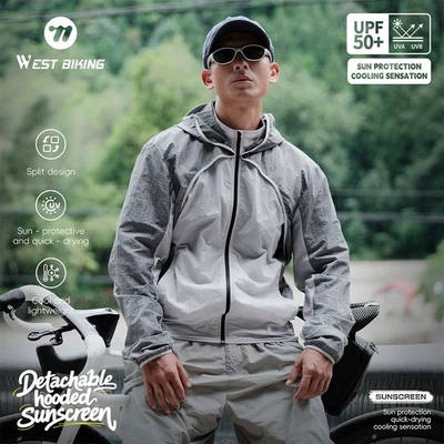 WEST BIKING Cycling Jacket Detachable Hooded Hiking Windproof Sportswear Vest - Image 1 of 4