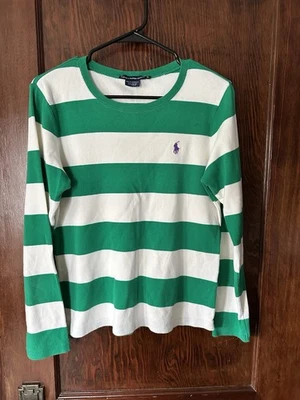 Camisa Ralph Lauren Manga Larga Rayas Verde y Blanco 100% Cotyón Talla XL #preppy Foto 1 de 4