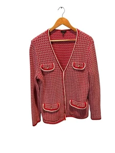 Suéter Cárdigan Tejido Tweed Punta Talbots Chaqueta Talla Grande L Rojo Dorado Botón - Imagen 1 de 5