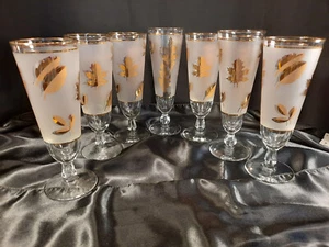 7 Vintage MCM Golden Foliage Pilsner Beer Glasses by Libbey - VGC - Picture 1 of 9