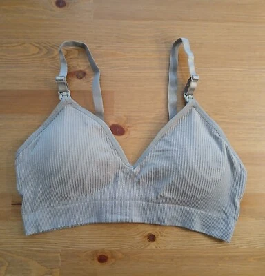 Nursing Bra for Maternity Large Gray Ribbed Breastfeeding Soft  - Image 1 of 4