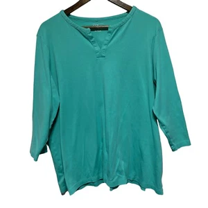 LL Bean TShirt Damen 3X Plus türkis 3/4-Arm Baumwolle lässig geteilter Ausschnitt Pullover - Bild 1 von 7