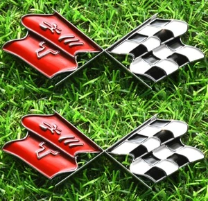 2Pc Gas Door Emblem Cross Crossed Flags Badge for 1968 - 1972 Corvette C3 Chrome - Picture 1 of 8