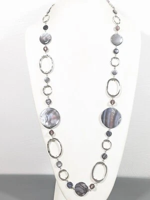 Lia Sophia Bungalow Gray Shell Beads Oval Chain Link Long Necklace 40 inch - Image 1 of 4