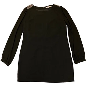 Beaded Shoulder Chiffon Sleeve Black Dressy Lined Holiday Tunic Forever 21 Sz L - Picture 1 of 10