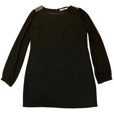 Túnica de vacaciones forrada elegante negra manga chifón hombro con cuentas Forever 21 talla L Foto 1 de 4