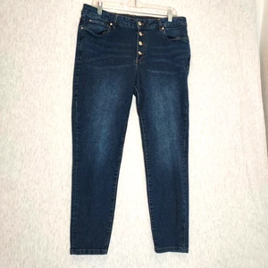 Jeans Tahari Amelia Button Fly donna 14/34 skinny denim elasticizzato sbiadito boho retrò - Foto 1 di 7