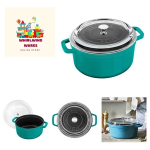 Cast Iron 4-qt Round Cocotte with Glass Lid - Turquoise - Picture 1 of 8