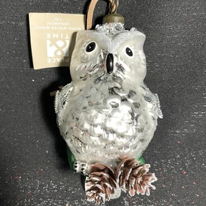 Silver Owl Glass Christmas Glitter Ornament Place & Time NEW with Tags - Picture 1 of 7