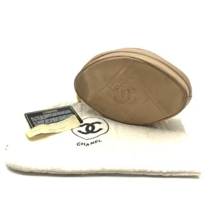 CHANEL Matelasse Beige Leather Pouch Bag Coco Mark Logo Authentic Women Italy - Picture 1 of 5