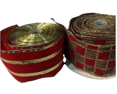 2 Rolls Of Red & Gold Wire Edged Velvet Holiday Ribbon 2.5"X 30’ & 2.5” X 20’ - Image 1 of 4