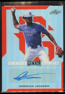 2017 Leaf Metal Perfect Game Orange Prismatic Jeremiah Jackson Auto 1/1 #BA-JJ1 - Image 1 of 2