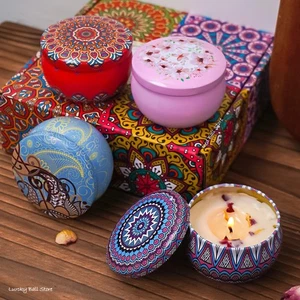 4pcs Scented Soy Candle Jars with Crystal Stones & Dried Flowers, Smokeless Home - Picture 1 of 24