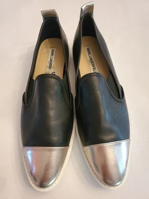 Zapatillas/zapatos sin cordones Karl Lagerfeld de cuero para mujer negros/dorados 9,5 M Foto 1 de 4