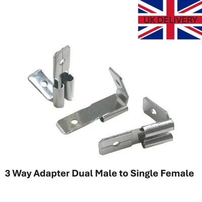 6.3MM Piggyback Spade Connectors 3 Way Adapter Dual Male to Single Female Crimp - Image 1 of 2