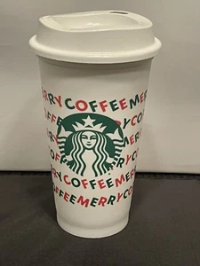 Starbucks 16 Floz 2013 weiß Merry Coffee Holiday Tasse Cheer mit Deckel wiederverwendbar - Bild 1 von 2