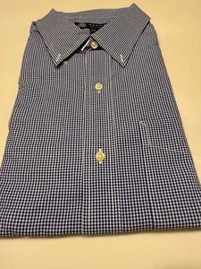 Oxford Shirt Mens XL 17.5 34-35 Blue White Gingham LONG SLEEVE Button DOWN COT - Picture 1 of 4