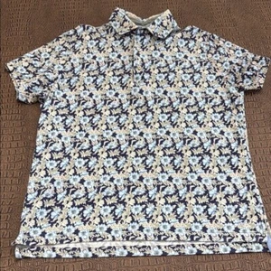 Stenströms Men’s Polo Shirt Medium Blue Floral Print 100% Cotton - Picture 1 of 7