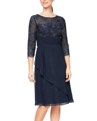 ALEX EVENINGS 16P Navy Embroidered Lace Top Dress NEW $189 - Image 1 of 4