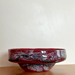 Vintage Uredale Glass Freeblown Crimson Aqua Swirl Bowl - Picture 1 of 11
