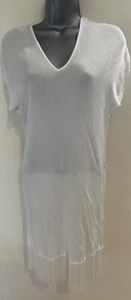 Reiss White Fine Knit Sheer Fringed Dress Cover Up Size Small - Picture 1 of 14