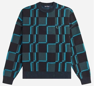 FRED PERRY CHEQUERBOARD JUMPER K6111 S10 CYBER BLUE NEW WITH TAGS SIZE 16 - Picture 1 of 11