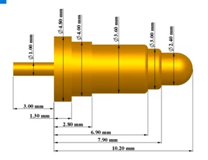 13 mm Kupfer + Vergoldung 5A Strom Pogo Pin Sonde federbelasteter Stecker - Bild 1 von 3